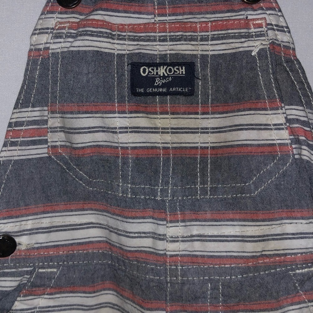 Oshkosh B'Gosh Red Grey & Cream Striped Overalls - Picture 3 of 10